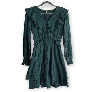 Glam wrap ruffle long sleeve mini dress